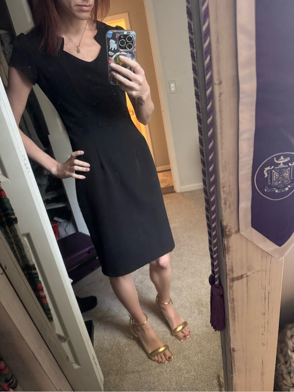 Celine Black Cap-Sleeve Midi Sheath Dress